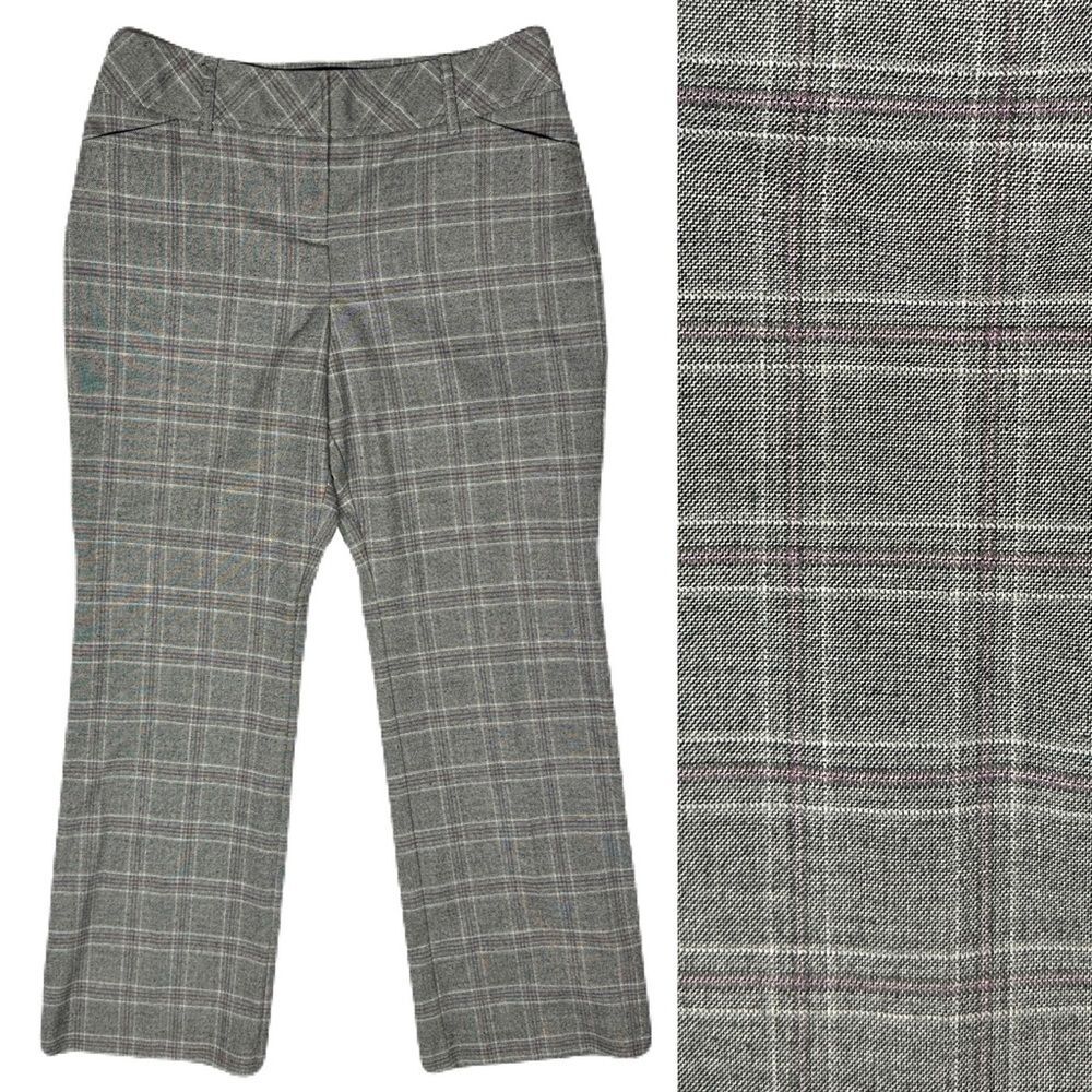 LOFT Women's 6P Gray Purple Plaid Straight Leg Pants Career Office Work Dressy